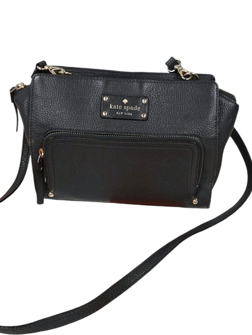kate spade Black Pebbled Leather Crossbody with Front Zip Pocket